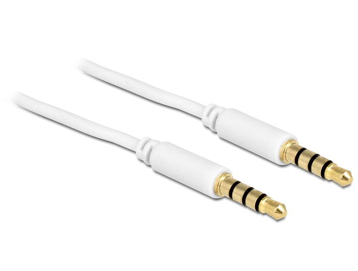 Delock Cable Stereo Jack 3.5 mm 4 pin male > male 1 m, white kabelis video, audio