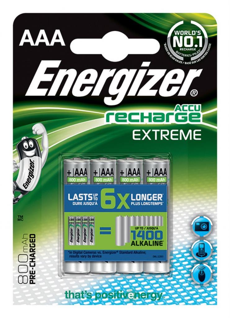Rechargeable battery, ENERGIZER Extreme, AAA, HR, 1, 2V, 800mAh, 4 pcs