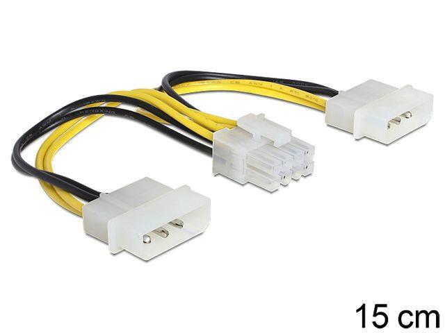 Delock Cable Power 8 Pin EPS > 2 x 4 Pin molex, 15 cm kabelis datoram