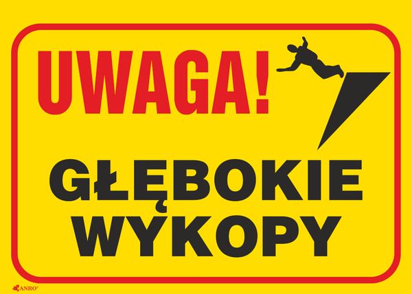 ANRO Tabliczka Uwaga! Glebokie wykopy 350 x 250mm (B4/L/P) B4/L/P (5901986723639) biroja tehnikas aksesuāri