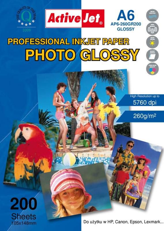 Activejet Papier fotograficzny do drukarki A6 (AP6260GR200) AP6260GR200 (5901452122645) foto papīrs