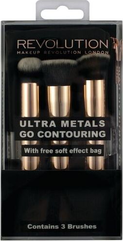 Makeup Revolution Ultra Metals Go Contouring Zestaw 3 pedzli do konturowania twarzy 733714 (5029066093714)