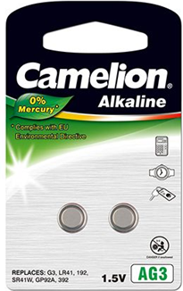 Camelion AG3/LR41/LR736/392, Alkaline Buttoncell, 2 pc(s) Baterija