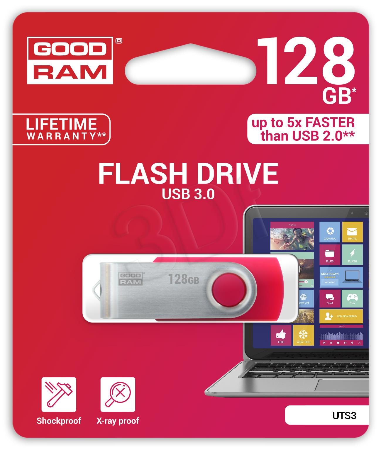 GOODRAM TWISTER 128GB   RED USB3.0 USB Flash atmiņa