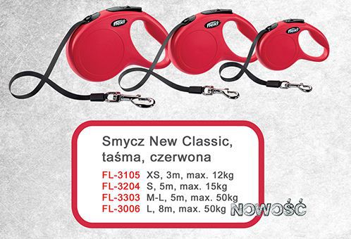 Flexi Smycz automatyczna New Classic tasma - L 8 m czerwona FL-3006 (4000498023006) aksesuārs suņiem