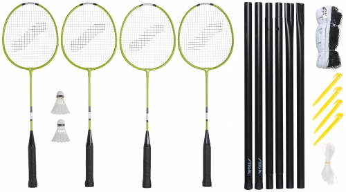 Badmintona komplekts Weekend WS (4 Pieauguso raketes + 2 volani + cehols + tikls ar stabiem) badmintona rakete