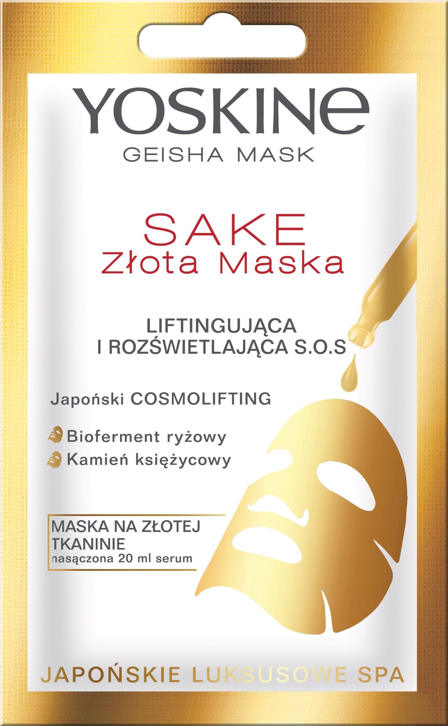 Yoskine Maseczka do twarzy Geisha Mask Sake Zlota Maska S.O.S. liftingujaco-rozswietlajaca 20ml 70723 (5900525060723)