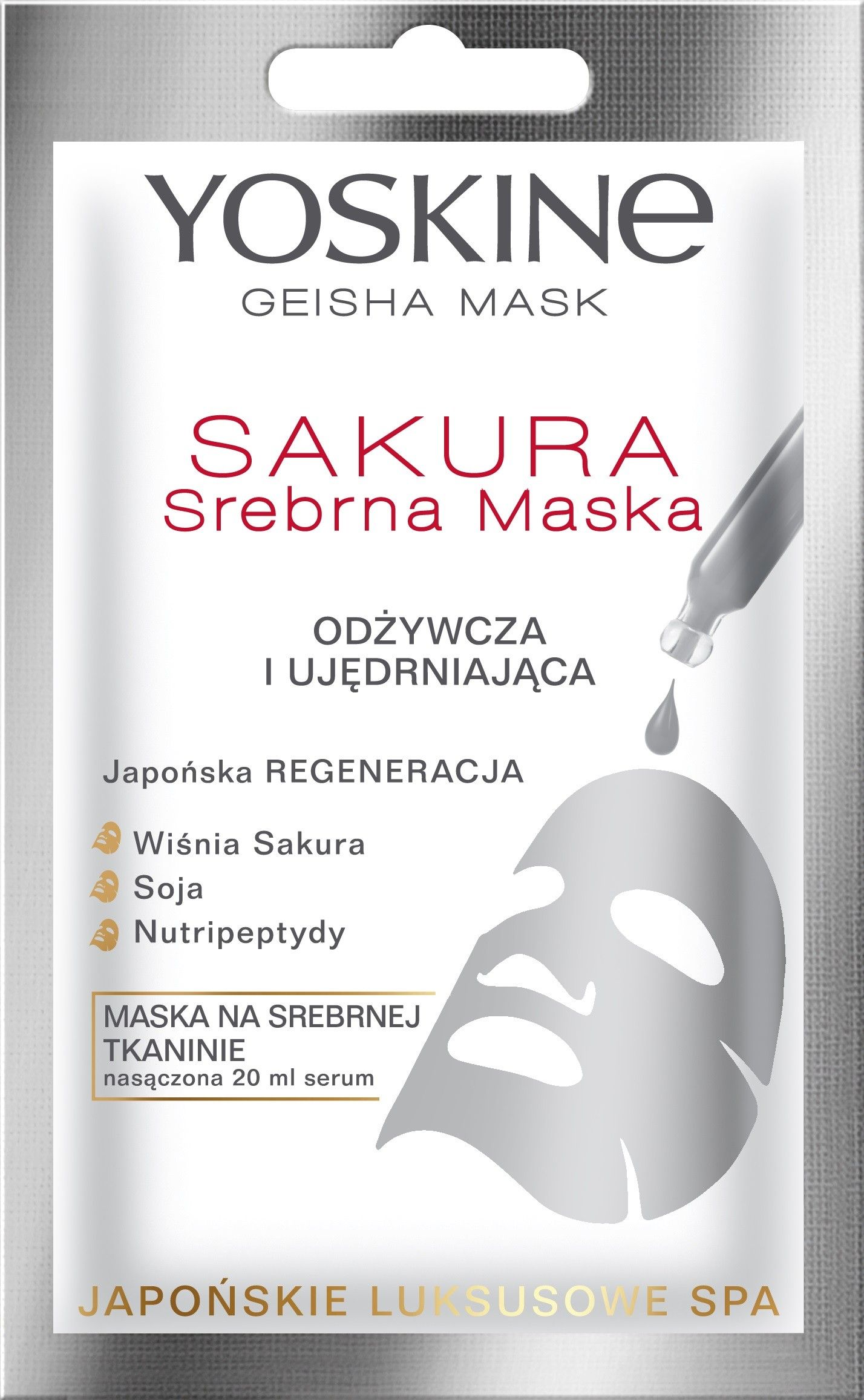 Yoskine Maseczka do twarzy Geisha Mask Sakura Srebrna Maska odzywczo-ujedrniajaca 20ml 70730 (5900525060730)