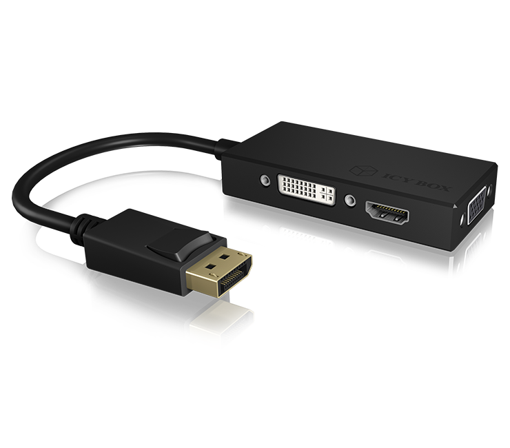 Adapter IcyBox DisplayPort 1.2 -> VGA/HDMI/DVI-D IB-AC1031 retail adapteris