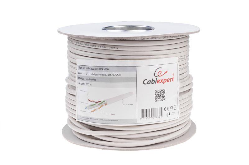 Gembird UTP solid unshielded gray cable, CCA, cat. 6, 100m, gray kabelis, vads
