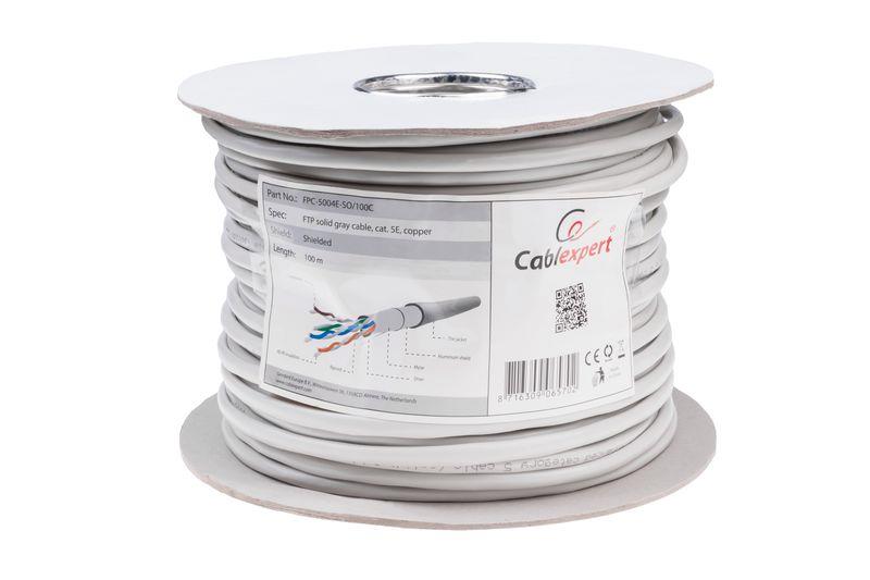 Gembird FTP solid cable, cat. 5e, 100m, gray kabelis, vads