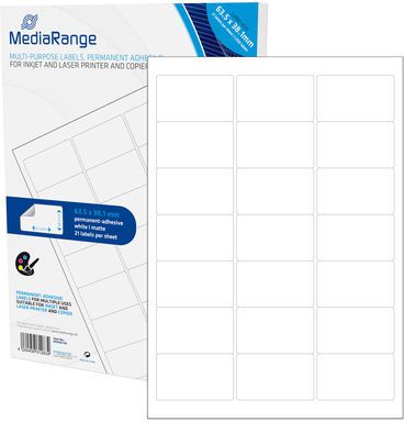 Etiketten MediaRange weis 63,5x38,1mm 1050 Stuck uzlīmju printeris