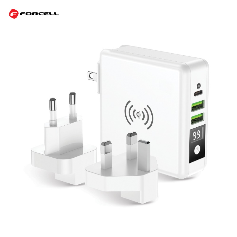 Forcell 4in1 15W Travel Set Bezvadu un īkla Lādētājs USB C ar Power Bank 8000maah Powerbank, mobilā uzlādes iekārta