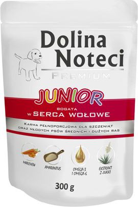 Dolina Noteci Premium Junior bogata w serca wolowe 300 g 5900842013853 (5902921301172) barība suņiem