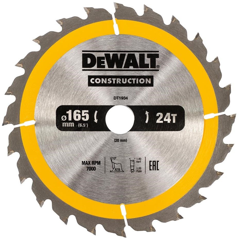 Dewalt Pila tarczowa 165x20mmx24z - DT1934-QZ DT1934-QZ (5035048095515) Elektriskais zāģis