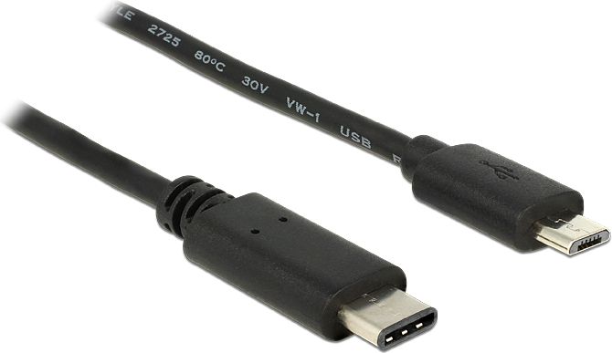 DeLOCK 0.5m, USB2.0-C/USB2.0 Micro-B 0.5m Micro-USB B USB C black USB Kabel... kabelis, vads