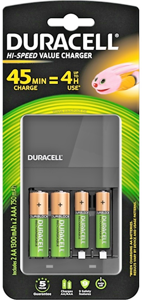 Duracell Charger CEF14 inkl. 2x AA 1300mAh 2x AAA 750mAh Baterija