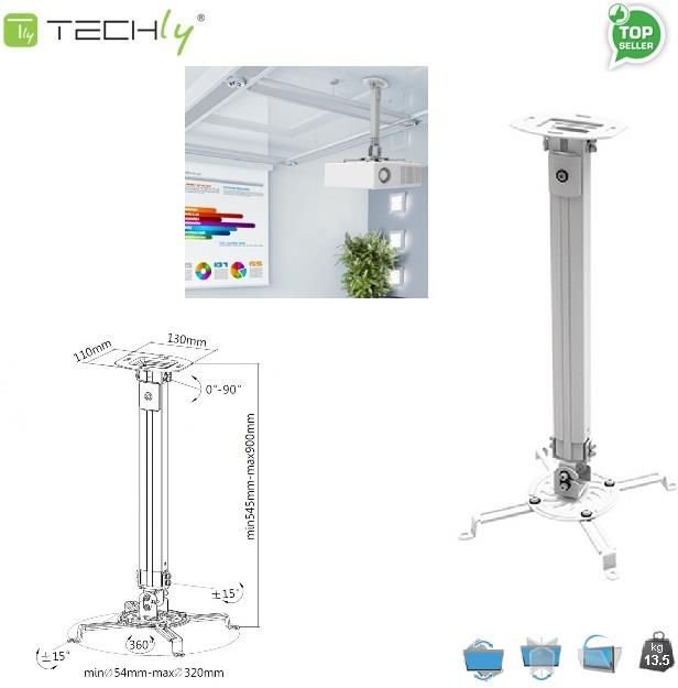 Techly Universal ceilling mount 55-90cm 13,5kg silver Stiprinājumi projektoriem
