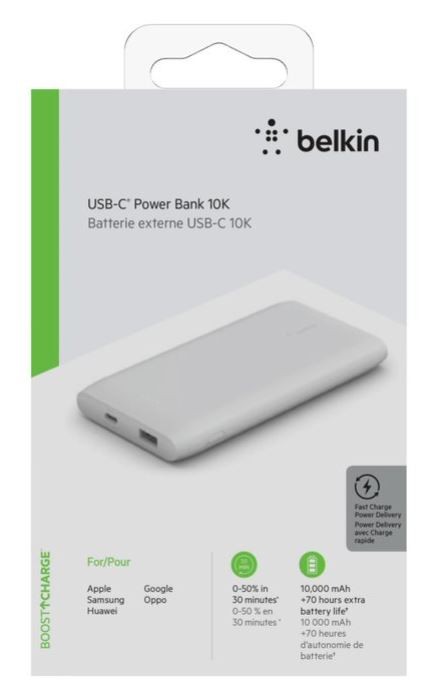 Belkin Power Bank 18W 10.000mAh Power Delivery, white BPB001btWH Powerbank, mobilā uzlādes iekārta