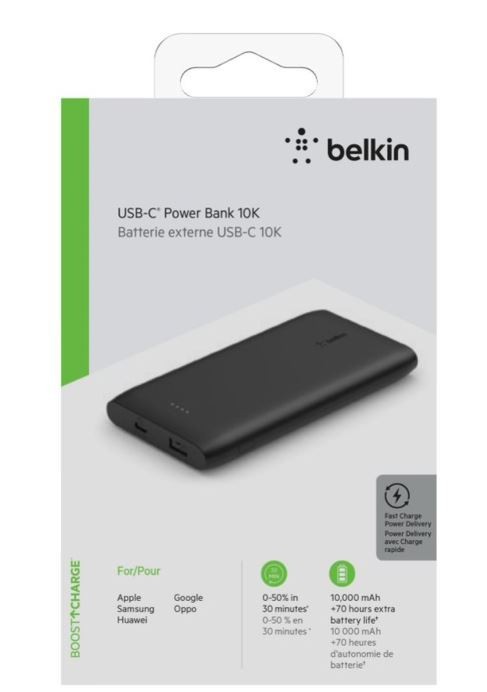 Belkin Power Bank 18W 10.000mAh Power Delivery, black BPB001btBK Powerbank, mobilā uzlādes iekārta