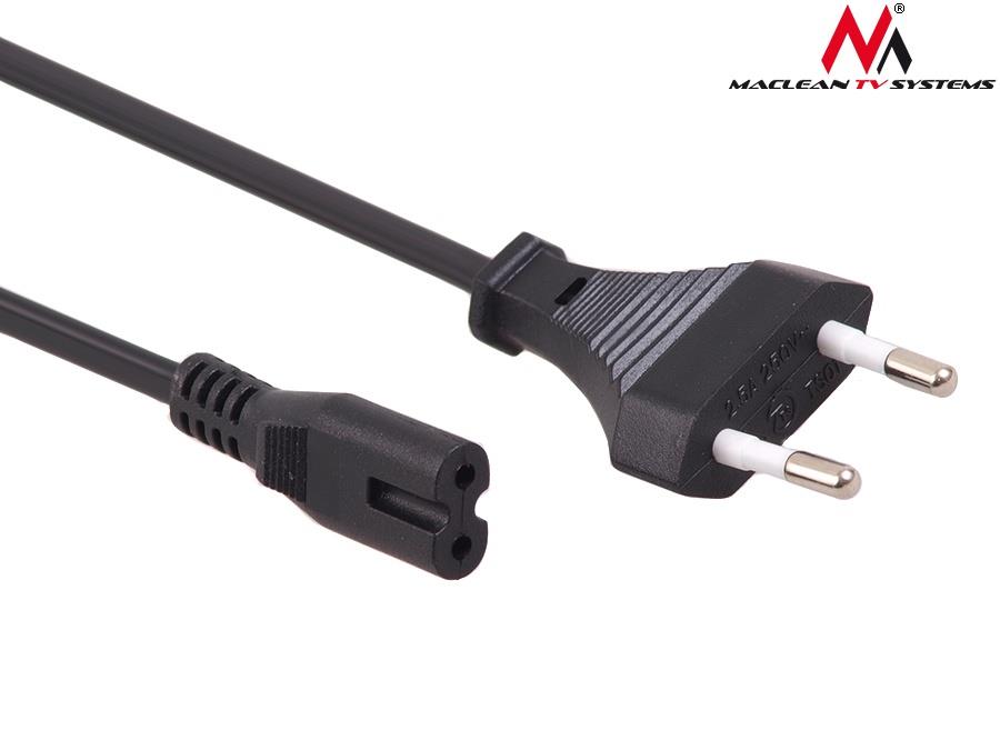 Maclean MCTV-810 power cable 2-pin 3m figure eight EU plug kabelis, vads