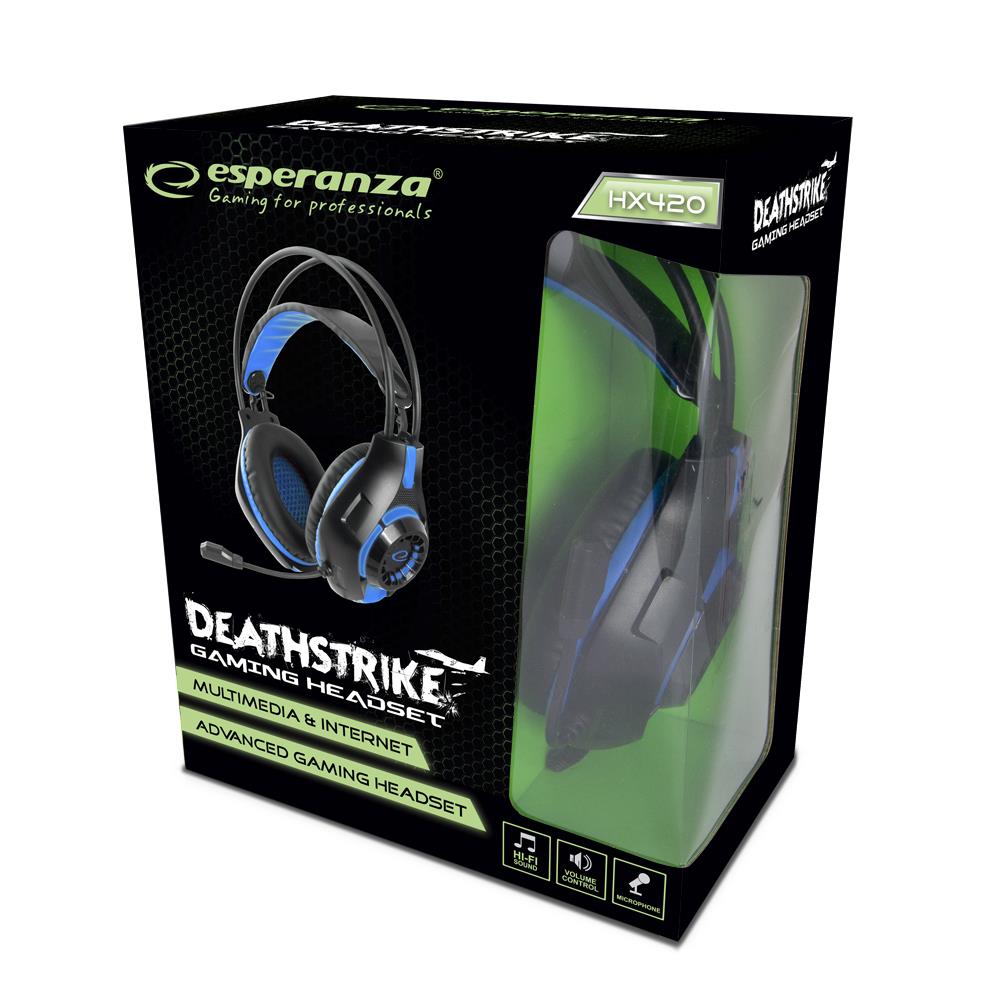 Gaming headphones with microphone deathstrike blue austiņas