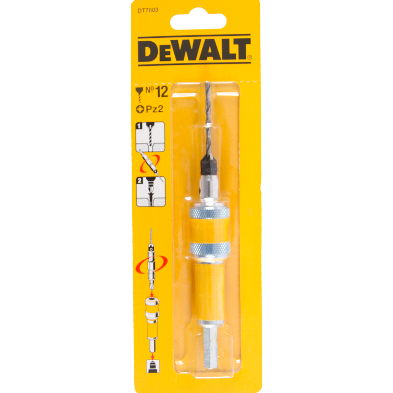 Dewalt 6mm Pilot Drill Bit + Countersink + No.12 Coupler with Pz2 DT7603 tip
