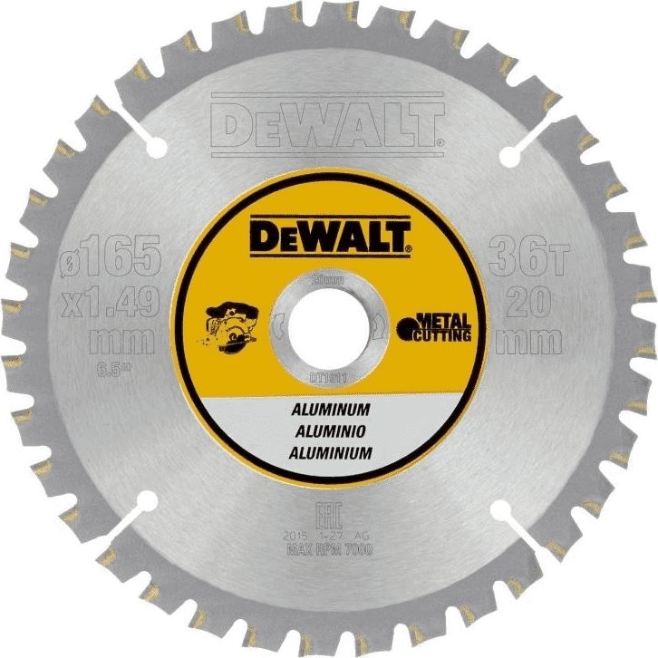 Dewalt pila tarczowa 165x20mm, 36 zebow aluminium (DT1911-QZ) DT1911-QZ (5035048093290) Elektriskais zāģis