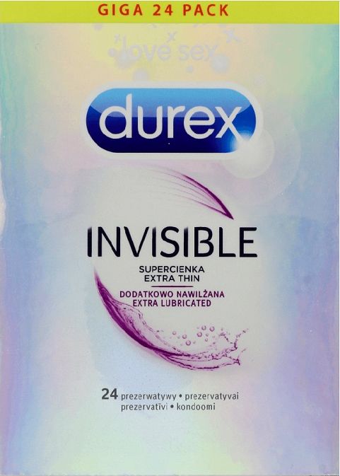Durex DUREX_Invisible Extra Thin Extra Lubricated super thin condoms additionally lubricated 24 pcs