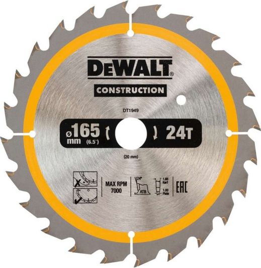 Dewalt pila tarczowa 165x20mm, 24 zebow (DT1949-QZ) Elektriskais zāģis