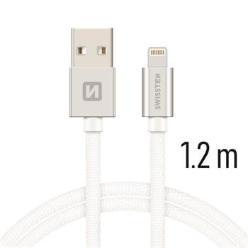 Swissten Textile Fast Charge 3A Lightning (MD818ZM/A) Datu un Uzlādes Kabelis 1.2m Sudraba USB kabelis
