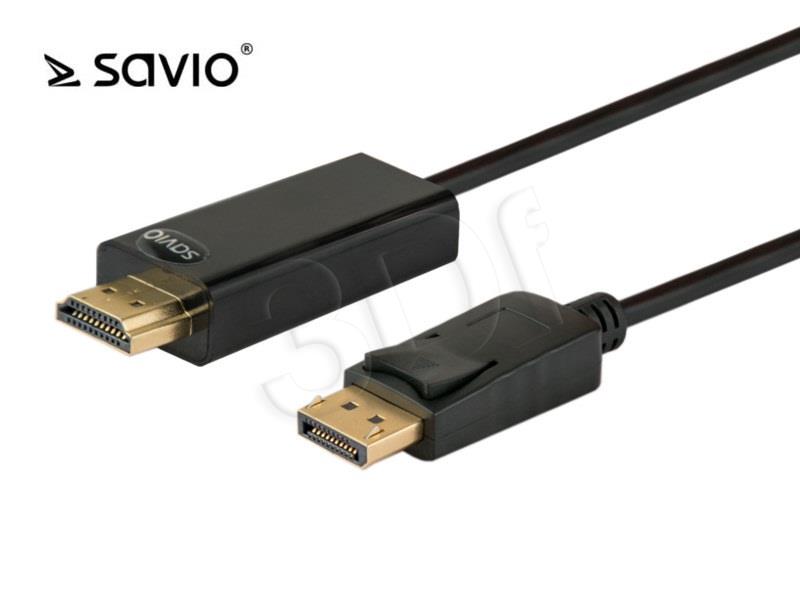 Kabel Savio CL-56 ( Displayport - HDMI1.4 M-M 1 5m black ) kabelis, vads