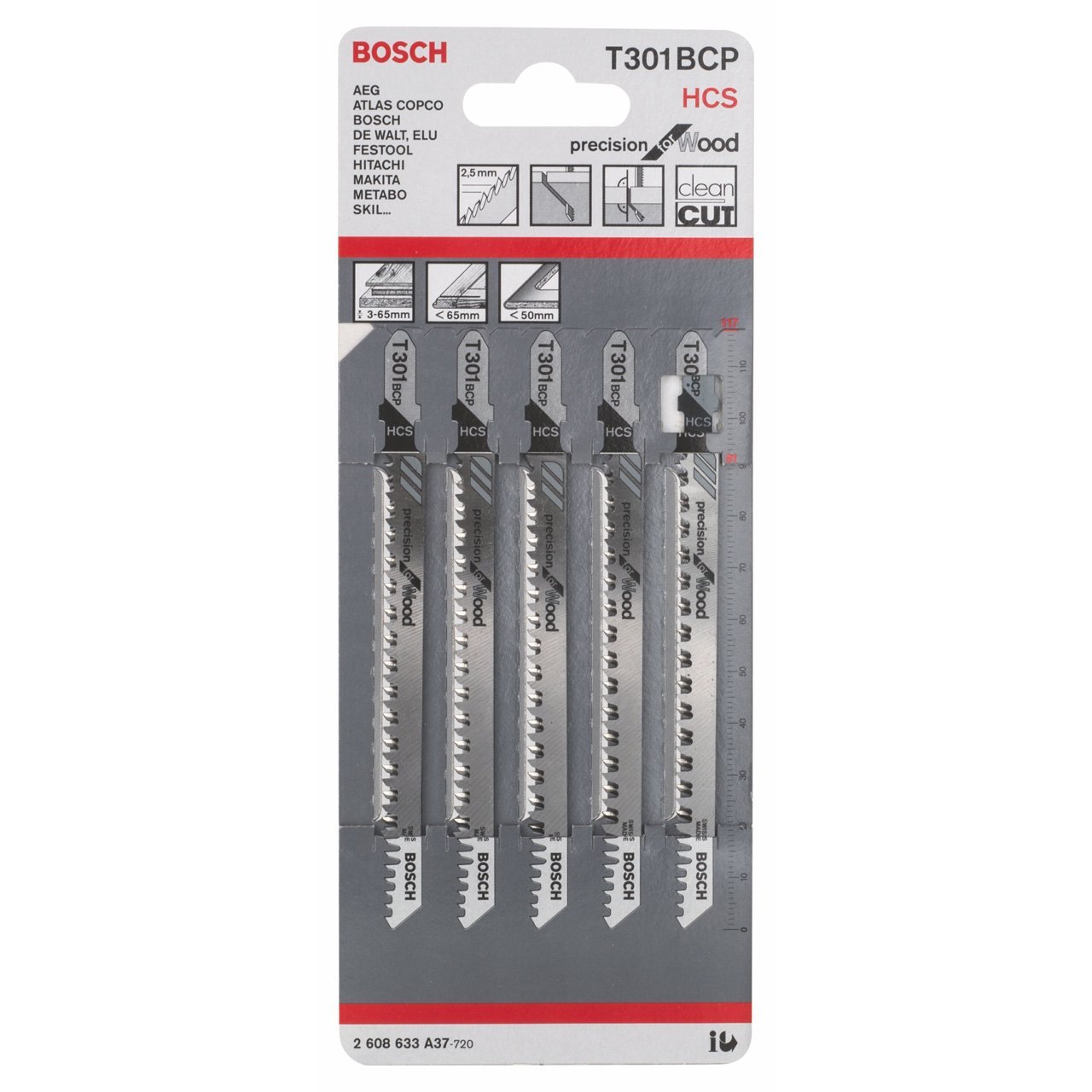 Bosch Jigsaw blade T301BCP - 5 pieces silver Elektroinstruments
