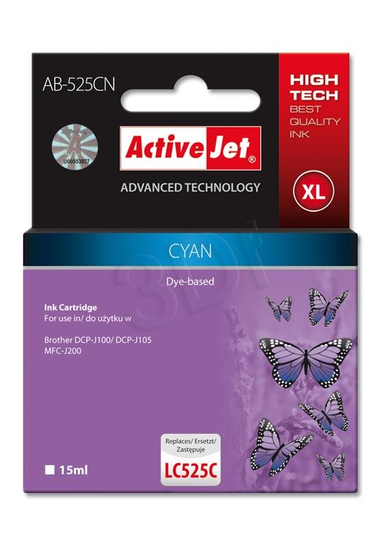 Tusz Activejet AB-525CN (do drukarki Brother, zamiennik LC525C supreme 15ml cyan)