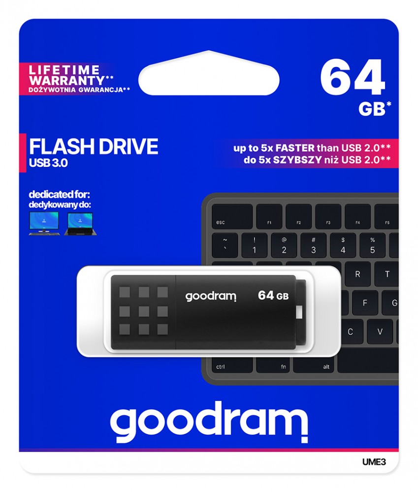 GOODRAM memory USB UME3 64GB USB 3.0 Black USB Flash atmiņa