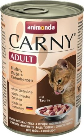 Animonda Carny Karma Adult Kurczak + Indyk + Kacze serca puszka 400g VAT011838 (4017721837415) kaķu barība