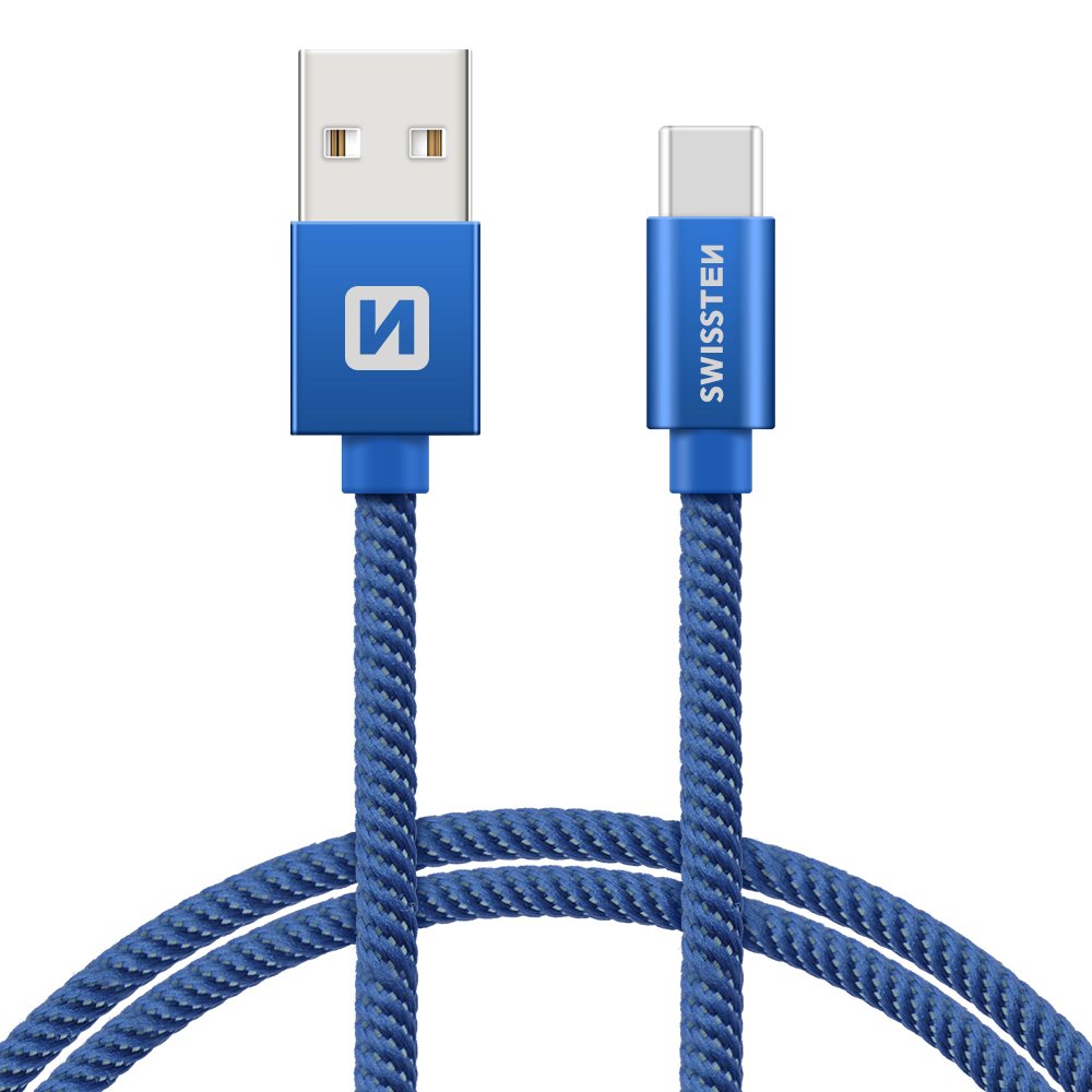 Swissten Textile Universāls Quick Charge 3.1 USB-C Datu un Uzlādes Kabelis 2m Zils USB kabelis