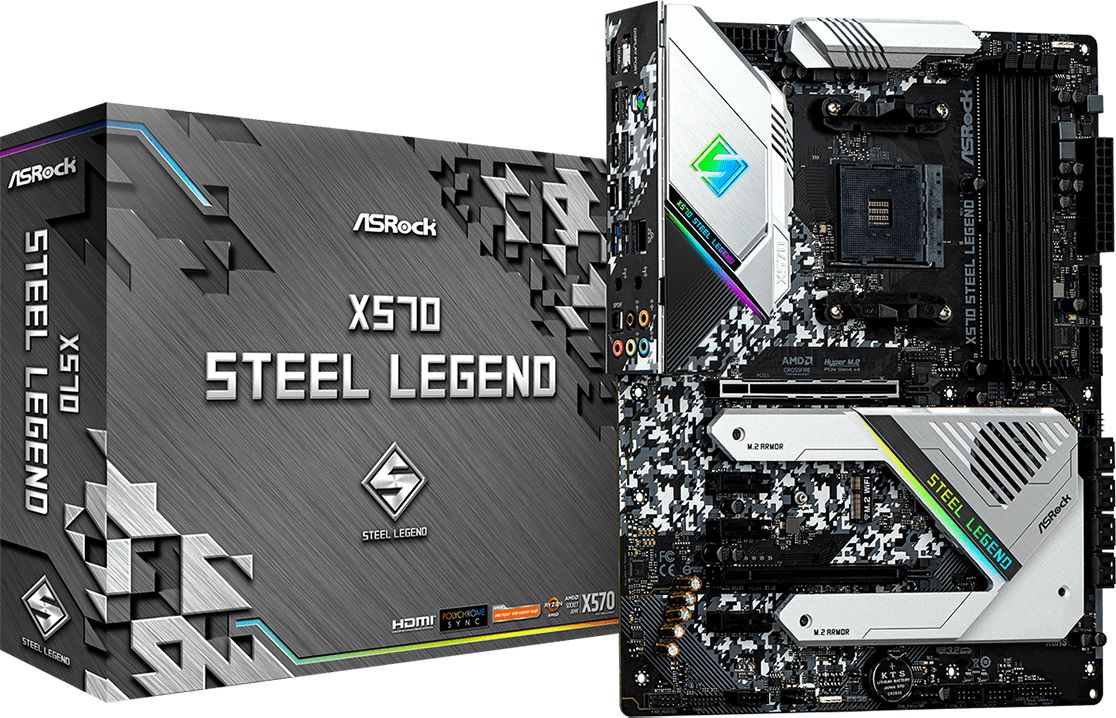 ASRock X570 STEEL LEGEND, AMD AM4 X570/4DDR4/8SATA3 pamatplate, mātesplate