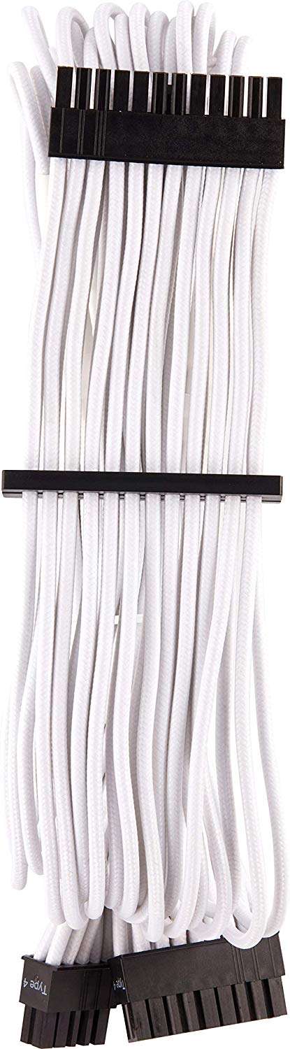 Corsair Premium Sleeved 24-pin ATX cable Type 4 Gen 4 - white aksesuārs datorkorpusiem