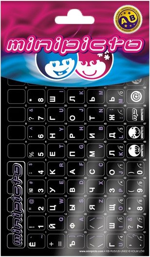 Minipicto klaviatūras uzlīmes RUS/ENG KB-RUS/US-UNI02BLK, melns/balts/violets