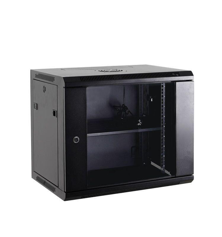 Netrack wall/hanging cabinet 19'',12U/450 mm,glass door,black,remov. side pan. Serveru aksesuāri