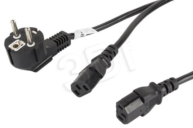 Power cable CEE 7/7 - 2x IEC 320 C13 VDE 2M black kabelis datoram