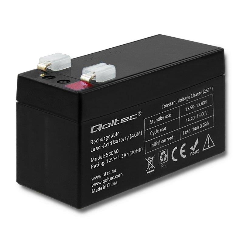 Qoltec Battery AGM | 12V | 1.3Ah | max.0.39A Baterija