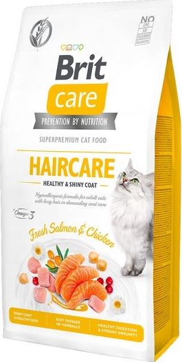 VAFO PRAHS BRIT CARE KOT HAIRCARE 7KG HEALTHY & SHINY COAT GF 100-171305 (8595602540877) kaķu barība