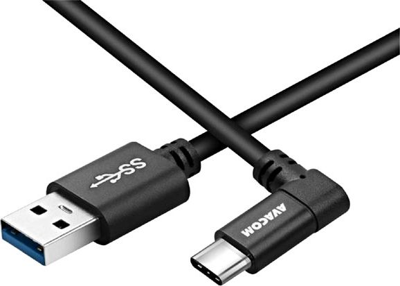 AVACOM DATOVY A NABIJECI USB CABLE - USB TYPE-C, 100CM, CONNECTOR V UHLU 90°, ?ERNY kabelis, vads