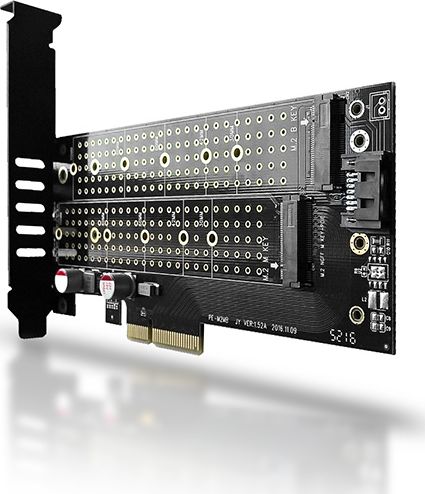 AXAGON PCEM2-D PCI-E 3.0 4x - DUAL M.2 SSD (NVMe + SATA), dual voltage, up to 110mm SSD karte