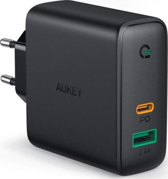 AUKEY PA-D3 Wall Charger 2xUSB Power Delivery (1xUSB+1xUSB C) 5.4A 60W Dynamic Detect iekārtas lādētājs