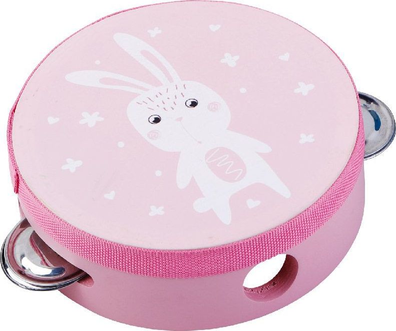 AdamToys Tambourine with a bunny on a wooden frame - pink