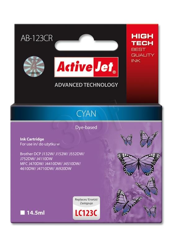 Ink ActiveJet AB-123CR | Cyan | 14,5 ml | Brother LC123C, LC121C