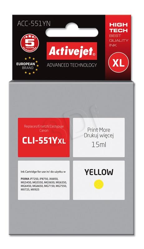 Ink ActiveJet ACC-551YN | Yellow | 10 ml | Canon CLI-551Y